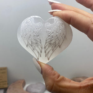 Selenite heart with wings