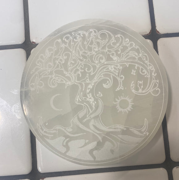 Tree of life round selenite plate