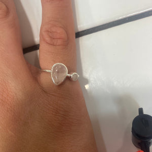 Rose quartz peardrop ring