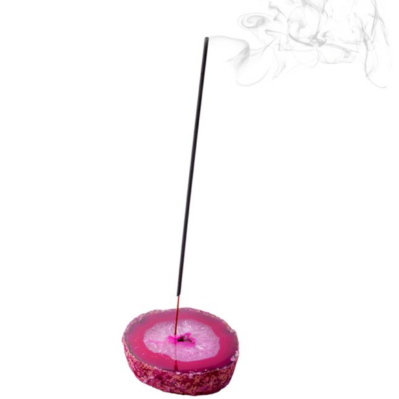 Pink agate slab incense holder