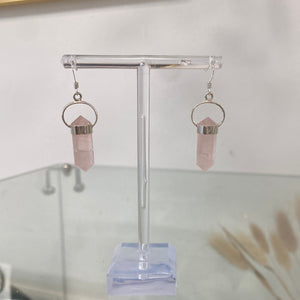 Rose quartz hook earrings